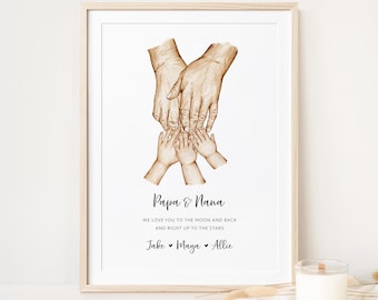 Personalised Grandparents & Grandchildren Hands Printable Wall Art | Gift for Grandparents, Grandma Gift, Grandad Gift | Digital Download