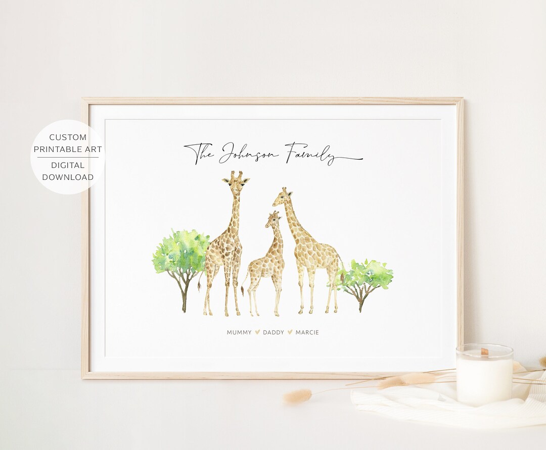 Personalised Giraffe Family Printable Wall Art, Family Print, Gift for ...