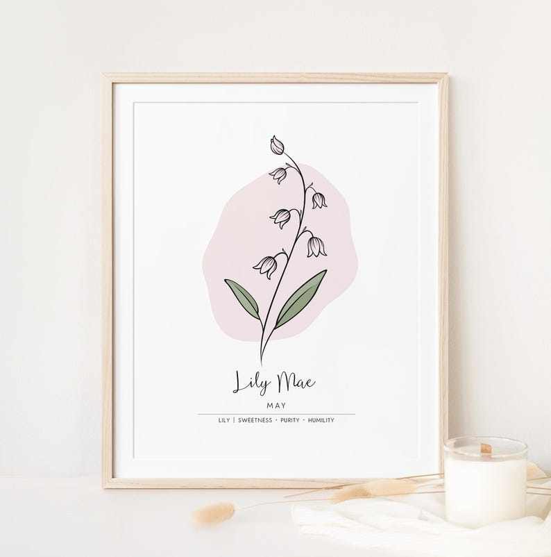 Personalised Birth Month Flower Printable Wall Art, Name Print, Birth Stats Poster | Digital Download image 1