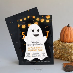 Halloween Double Party Birthday Invitation - No Photo Ghost Party Invite - Print Your Own Digital File - Quick Delivery JPEG PDF File