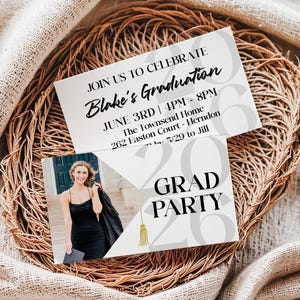 Graduation Insert Card with Photo, Editable Grad Party Invite Details Card, 2x3.5" AND 5x3.5" Templates Included, Instant Download to Print