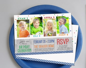 Joint Birthday Invitation - Multiple Kid Party Invite with Photos - Two Three Four Child Design for Boys Girls - Printable File or E-vite