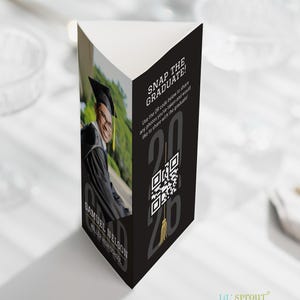Modern Boys Graduation Triangle Table Sign - Grad Party Trifold Centerpiece - Template in 3 Sizes - Edit Online, Download & Print