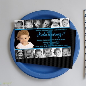 1er anniversaire de garçons Invitation - Invitation de collage de 12 photos - un an - Invitation d'anniversaire de première année - Imprimez le vôtre - Fichier numérique