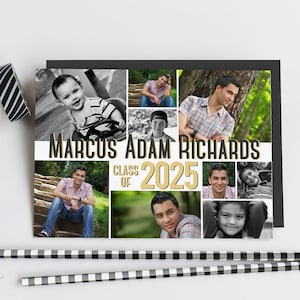 Graduation Party Invite Fotocollage, 13,7 x 18,5 cm große doppelseitige Feier-Einladung, digital druckbare Datei PDF oder JPG, Klasse von 2025