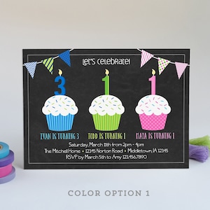 Sibling Combined Birthday Invitation for 3 Kids, Triple Party Invite for Boy Girl Friends or Cousins, Printable Digital File or E-vite