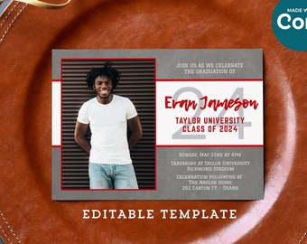 Graduation Celebration Invitation Template - 2024 Editable Photo Grad Announcement - Edit Online w/ Corjl, Download & Print Your Own Cards