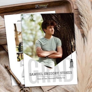 2026 Boys Senior Announcement - Graduation Photo Invitation Template - 5x7" Editable Online, Customize Colors, Instantly Download