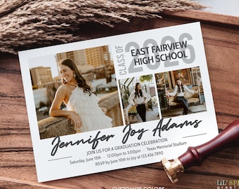 Graduation Invitation Instant Download, 5x7" Editable Template 2026, Grad Photo Announcement Edit Yourself on Corjl, Printable PDF JPG File