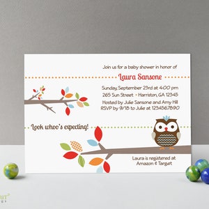 Invitación para baby shower con animales del bosque, invitación con tema de búho de género neutro, archivo digital imprimible en formato PDF o JPG para imprimir tus propias tarjetas