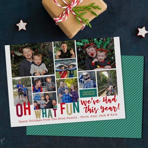 Oh What Fun Multiple Photo Holiday Card - 5x7 Christmas Collage Style Card -  Double Sided Fun Xmas Card - Printable Digital File JPG PDF