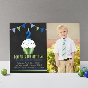 Invitation d'anniversaire petit gâteau garçon avec photo, faire-part de fête imprimable avec photo, fichier numérique à imprimer vos propres cartes ou envoyer comme invitation électronique