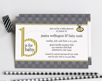 Bee Baby Shower Invitation, Gender Neutral Mommy to Bee Personalized Invite, PDF or JPG Digital File Download to Print Your Own Cards