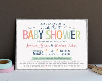 Modern Baby Shower Invitation - Gender Neutral Design - Choose Your Colors - Mint Pink Gray - Jack & Jill Shower - Co-ed Baby Shower Invite