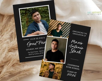 Senior Boy 2026 Graduation Announcement, 5x7 Modern Grad Invite Template for Corjl, Editable Online, Download & Print or Send Digitally