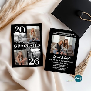 Two Person Grad Party Invite, 2026 Double Graduation Invitation, 5x7 Editable Template for Corjl, Edit Online, Download Digital File, Print
