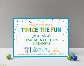 Twice The Fun Birthday Invitation For Brothers or Two Boys, Printable Digital Double Party Invite in PDF or JPG File, Print Your Own Cards