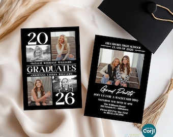 Two Person Grad Party Invite, 2026 Double Graduation Invitation, 5x7 Editable Template for Corjl, Edit Online, Download Digital File, Print