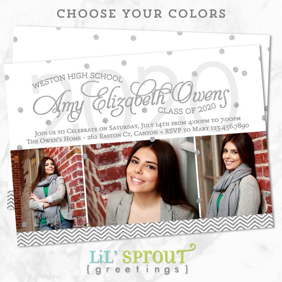 Modern Silver Confetti Graduation Announcement - Printable Open House Invitation - PDF JPEG - Print Your Own - High School College- 2021 Il_570xn
