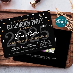 2025 einfache Grad-Party einladen | High School oder College Party Einladung Vorlage für Corjl | Online bearbeiten, herunterladen & drucken oder digital senden