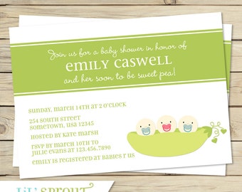 Twin Baby Shower Invitation - Triplet Baby Shower Invite- Sweet Pea Gender Neutral Invite - Boy Girl Green Blue Pink - Printable Pea Pod