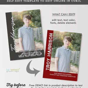 Multiple Photo Collage Grad Announcement, Editable Graduation Invitation Template for Corjl, Double Sided Class of 2026 High School Senior image 6