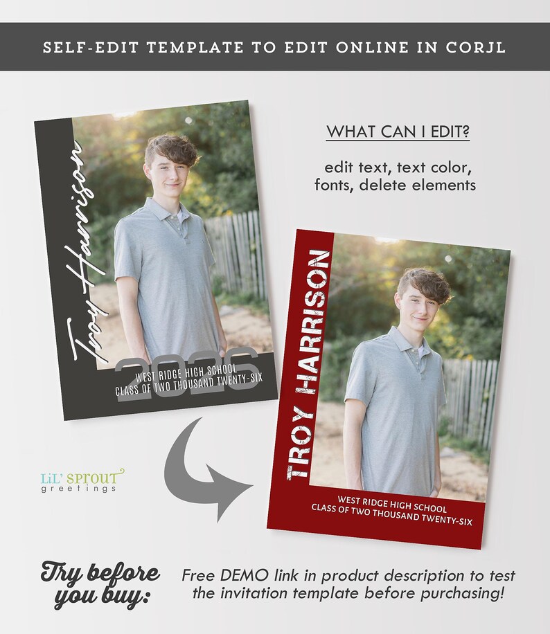 Multiple Photo Collage Grad Announcement, Editable Graduation Invitation Template for Corjl, Double Sided Class of 2026 High School Senior image 6