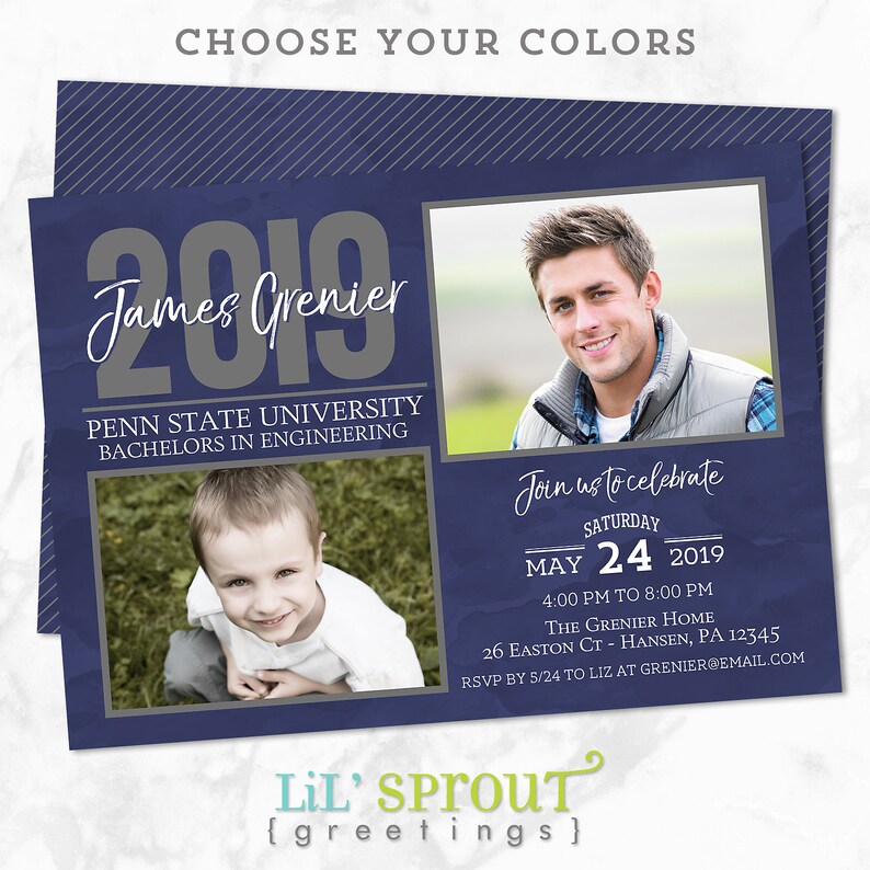 Then And Now Graduation Invitation Childhood Recent Photo Of Grad Custom Colors Class Of 2019 Announcement High School Or College