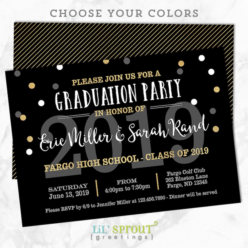 Printable Graduation Invitation Joint Graduation Party Invitation Diy Open House Graduation Invitation Class Of 2019 Black Gold