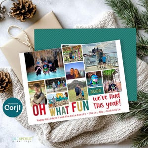 Oh What Fun Multiple Photo Holiday Card - Editable 5x7 Christmas Collage Card -  Corjl Template to Self-Edit, Download & Print, Send E-card
