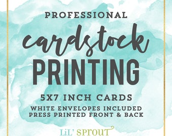 Professional Cardstock Card Printing - 5x7 inch Double Sided Coverstock Cards WITH ENVELOPES - Free 3-4 Day Shipping