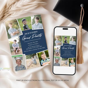 Multiple Photo Collage Grad Announcement, Editable Graduation Invitation Template for Corjl, Double Sided Class of 2026 High School Senior image 9