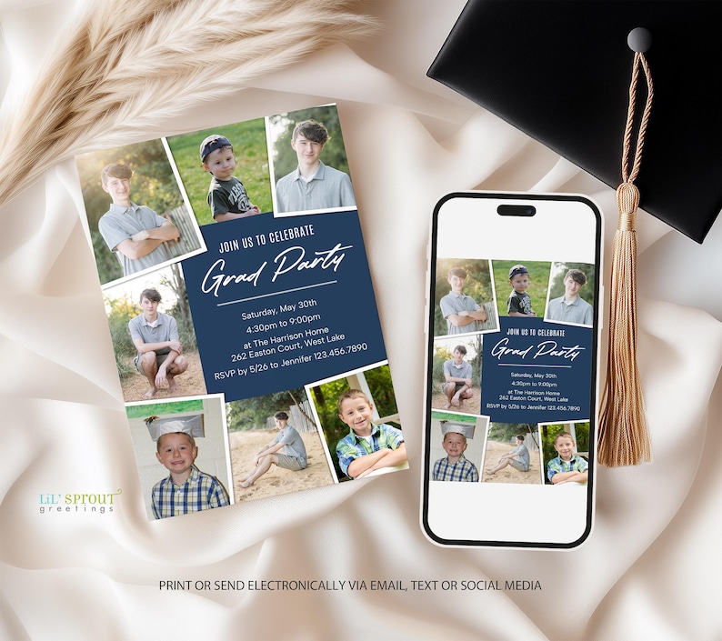 Multiple Photo Collage Grad Announcement, Editable Graduation Invitation Template for Corjl, Double Sided Class of 2026 High School Senior image 9