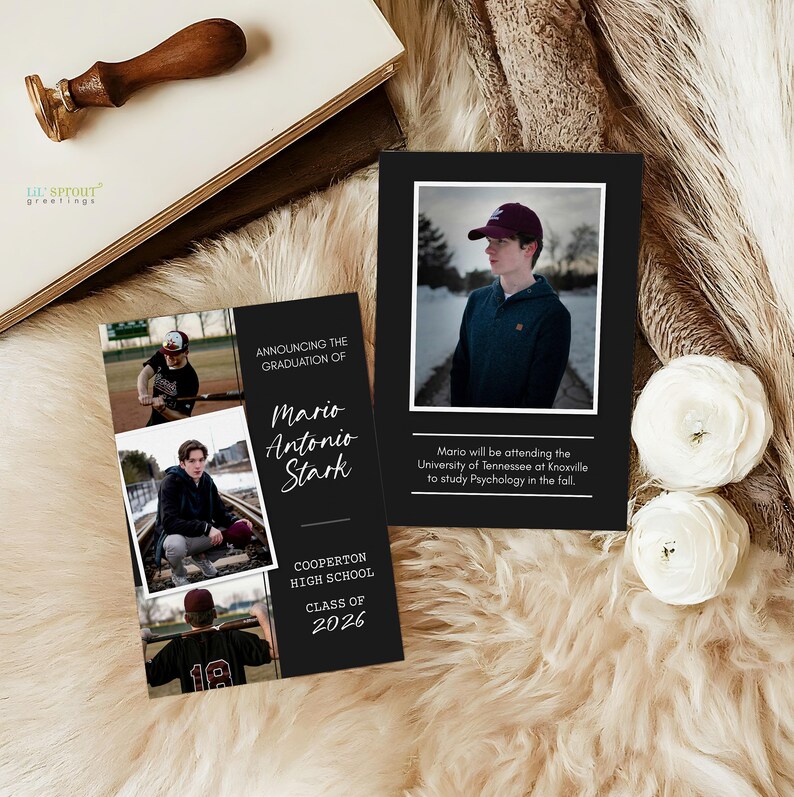 Senior Boy 2026 Graduation Announcement, 5x7 Modern Grad Invite Template for Corjl, Editable Online, Download & Print or Send Digitally image 2