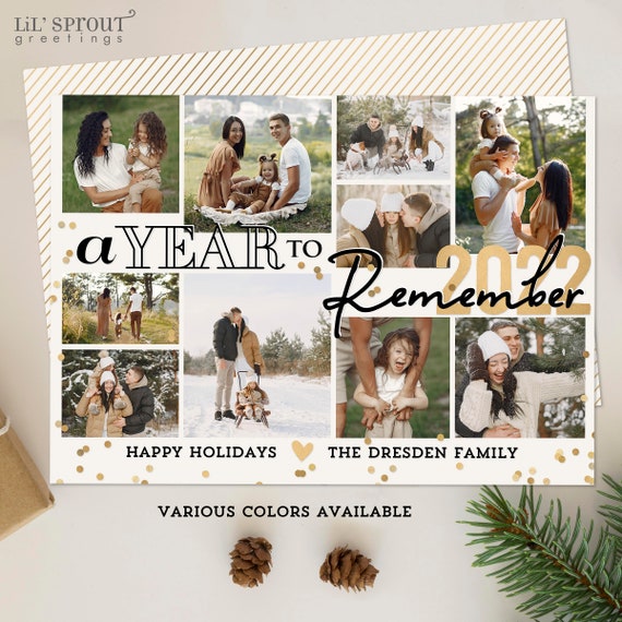 A Year to Remember New Years Photo Card- 5x7 inch Collage Style Multiple Photo Happy 2023- Gold Black White - Printable Digital File Il_570xn
