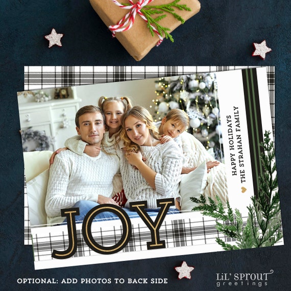 Black White Plaid Printable Christmas Photo Card - 5x7 inch Digital File Holiday Card - PDF JPEG Print Your Own - Double Sided Design Il_570xn