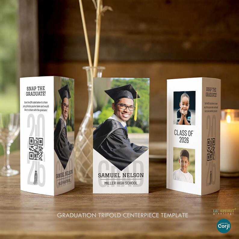 Triangle Graduation Modern Boys Graduation Triangle Table Sign - Grad Party Trifold ...