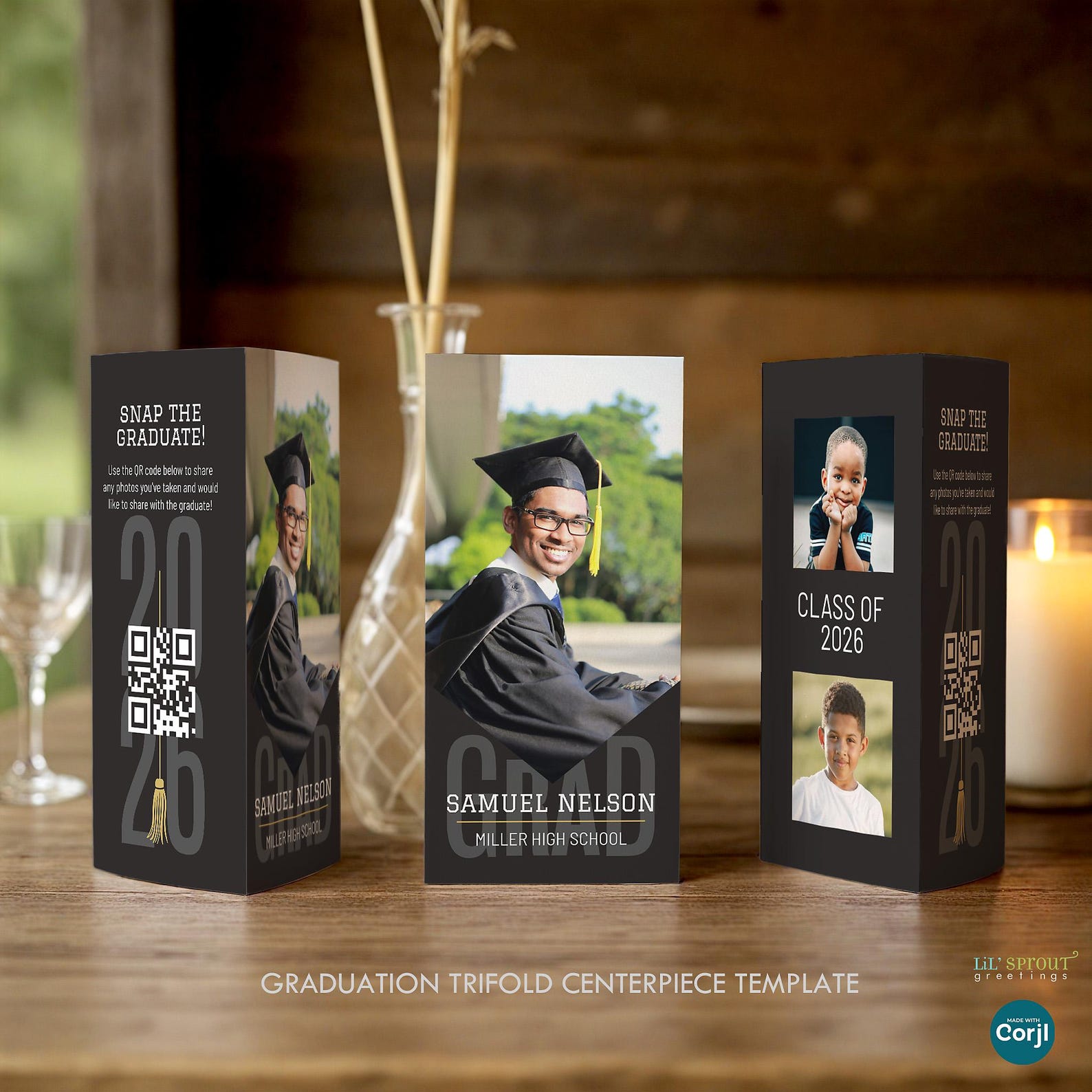 Triangle Graduation Modern Boys Graduation Triangle Table Sign - Grad Party Trifold ...