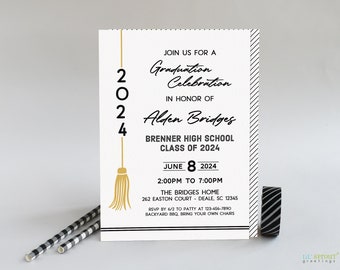 Graduation Celebration Invite Printable Digital File, Class of 2024 Grad Party Invitation in PDF or JPG Download to Print Your Own Cards