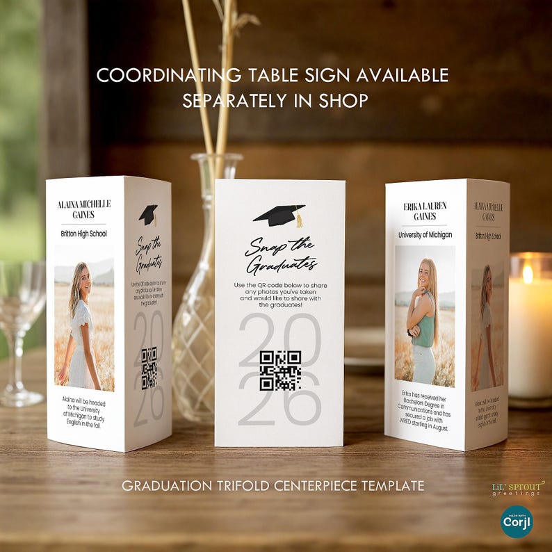 Invitación doble para fiesta de graduación con fotos - Plantillas de 4x6" y 5x7" incluidas - Edita en línea, personaliza colores, descarga archivos al instante imagen 14