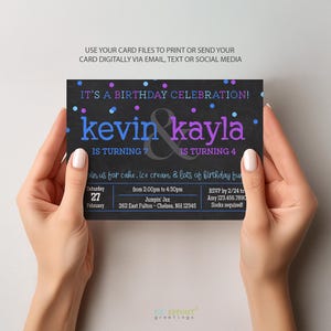 Invitación de cumpleaños combinada para niño y niña, plantilla editable de 13 x 18 cm, descarga instantánea, archivo digital imagen 8