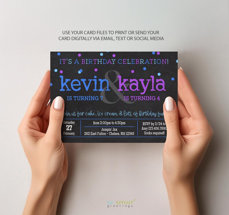 Invitación de cumpleaños combinada para niño y niña, plantilla editable de 13 x 18 cm, descarga instantánea, archivo digital imagen 8