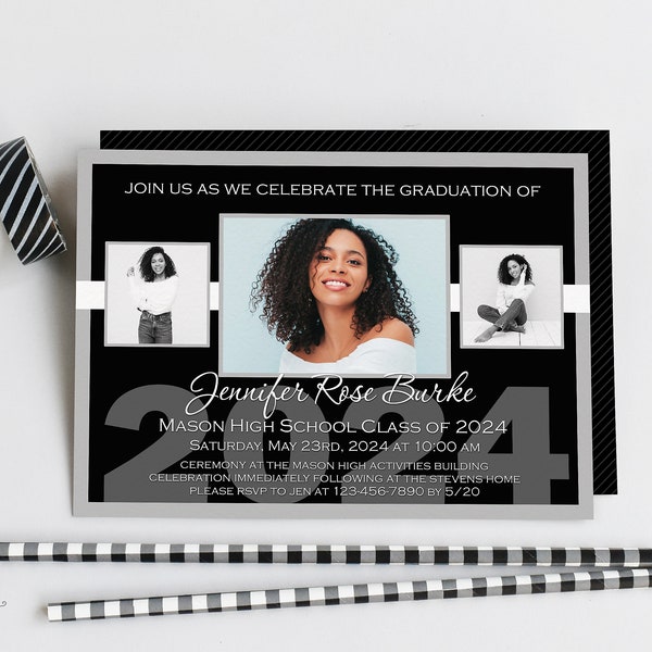 Custom Photo Graduation Announcement Invitation, Class of 2024 Printable Digital File in PDF or JPEG to Print Your Own Invites, 4x6 or 5x7
