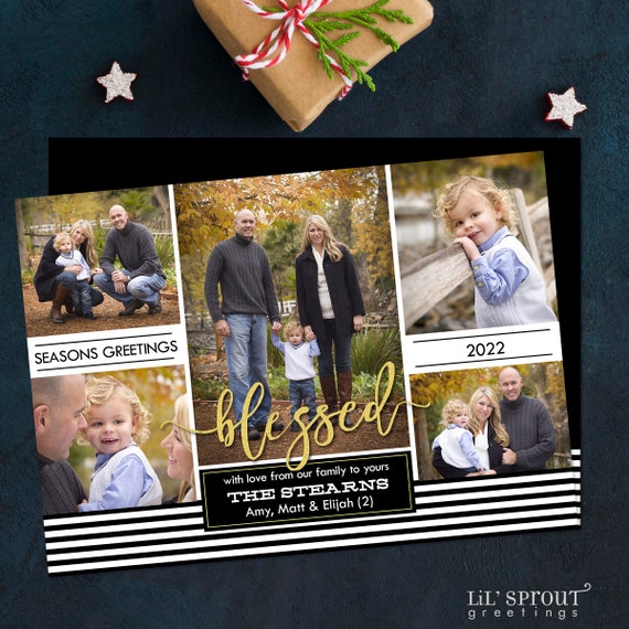 Blessed Collage Style Holiday Photo Card - 5x7 inch Print Your Own Christmas Card - Digital/Printable file - JPEG PDF Personalized File Il_570xn