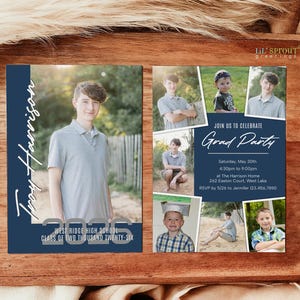 Multiple Photo Collage Grad Announcement, Editable Graduation Invitation Template for Corjl, Double Sided Class of 2026 High School Senior image 2