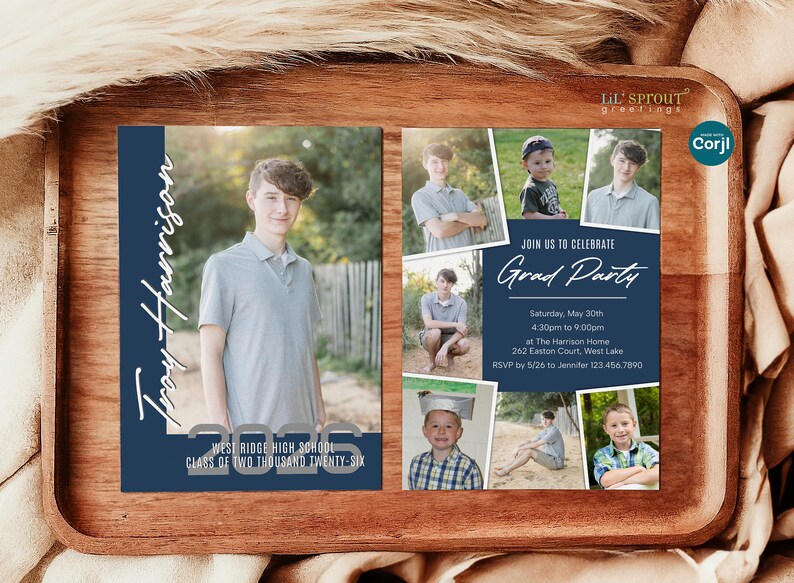 Multiple Photo Collage Grad Announcement, Editable Graduation Invitation Template for Corjl, Double Sided Class of 2026 High School Senior image 2