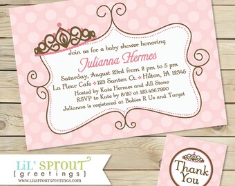 Pink Princess Baby Shower Invitation, Princess Girl Baby Shower Invite, Princess Printable Invitation, Free Thank You Tags, Digital File