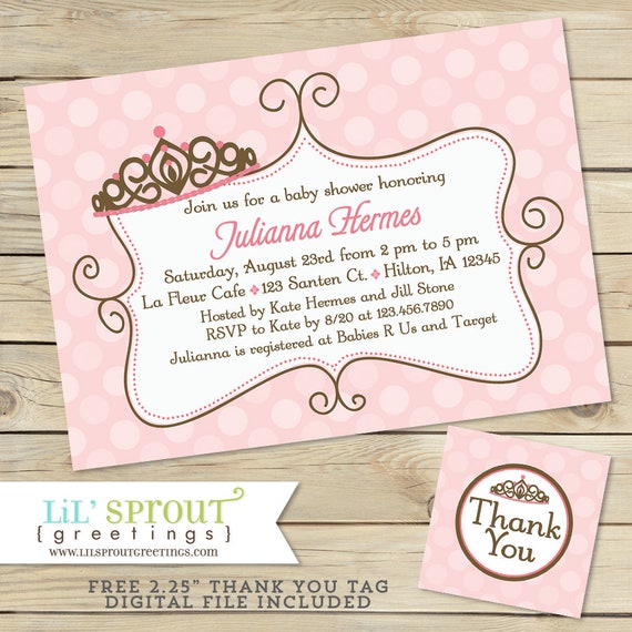 Pink Princess Baby Shower Invitation, Princess Girl Baby Shower Invite,  Princess Printable Invitation, Free Thank You Tags, Digital File by Lil'  Sprout Greetings