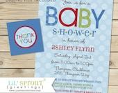 Modern Boy Baby Shower Invite - Blue Red Green Shower Invitation - Simple Shower No Theme - Free Thank You Tags - Printable Shower Invite Il_170x135