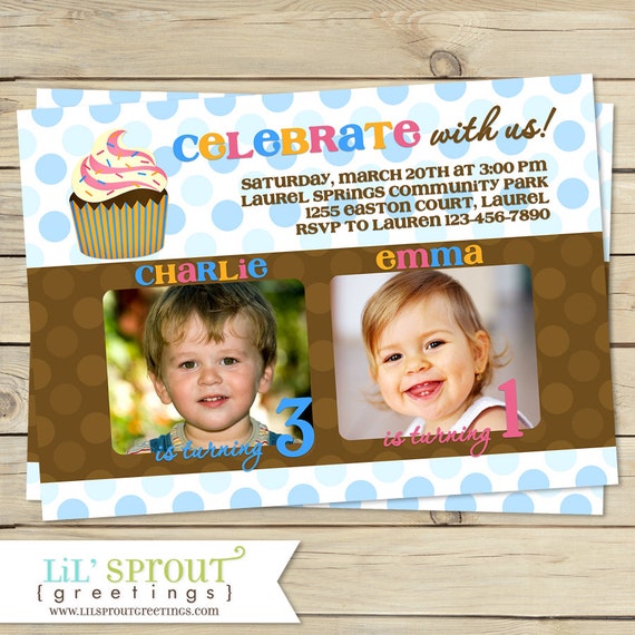 Cupcake JOINT BIRTHDAY Invitation Boy and Girl Siblings Party